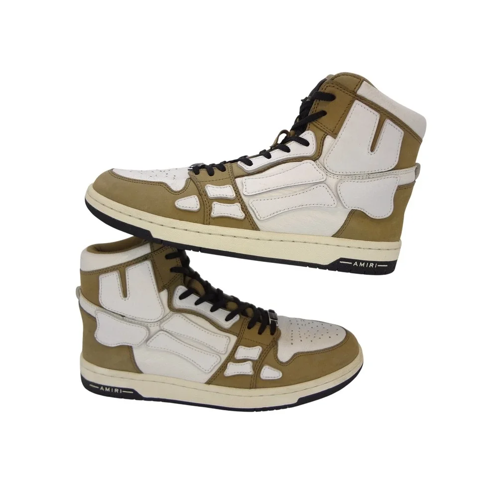 Amiri Skel Top Hi Sneakers Men 10 Tan White Excellent Bone Applique Luxury Shoes